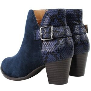 Vionic Naomi Navy Ankle Boots with Snakeskin Accent